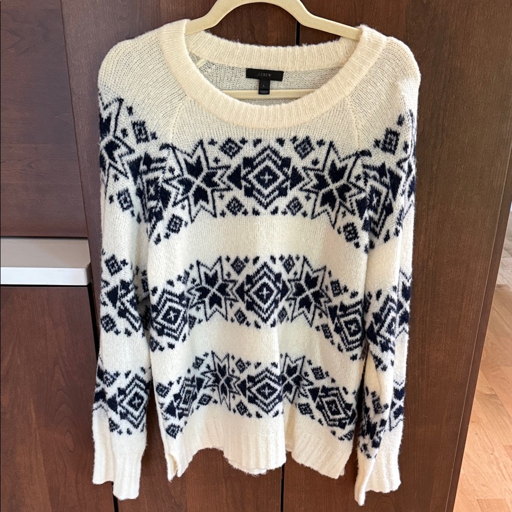 J. Crew Cream Sweater with Black Fair Isle Pattern